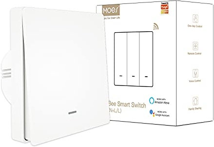 MOES ZigBee Smart Wall Light Switch No Neutral Wire Required, No Capacitor Needed, Smart Life Tuya Remote Control, Works with Alexa, Google Home, Tuya ZigBee Hub Required, 1 Gang, White