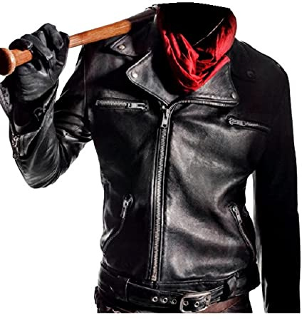HiFacon Negan Jacke Schwarz Leder Motorradjacke Brando Biker Style Echtleder