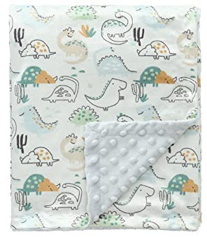 CREVENT Baby Blanket for Boys Soft Plush Receiving Gift for Newborns Toddlers (Cute Animal Printed + Dot Backing - Dinosaur 75cmX100cm)