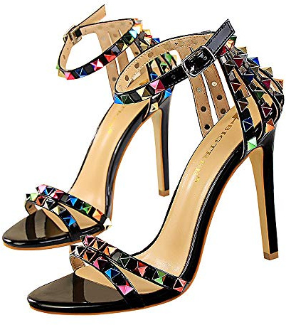 Scarpe da Donna Sandali con Tacco a Spillo con Tacco Alto e Cinturino alla Caviglia colorato per la Festa in Discoteca Regalo di Compleanno Altezza Tacco 11 cm