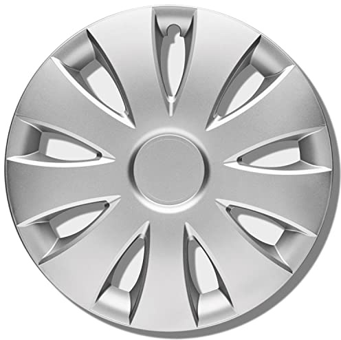 Kuglo Aura Radkappen 14 Zoll Silber matt, 4er-Set für Stahlfelgen | Schlagfester, witterungsbeständiger Kunststoff mit Metallspannring und werkzeugloser Clip-Montage