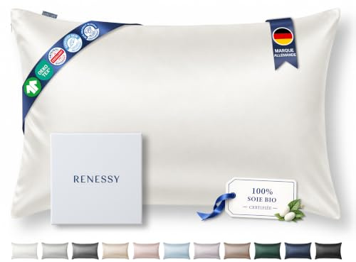 RENESSY Kissenbezug aus 100% Bio-Seide 50x70 cm - 22 Momme Maulbeerseide, Güteklasse 6A, Oeko-Tex zert. in Deutschland - Luxus für Haar und Haut, 1 Stück (Naturseide Off-White)