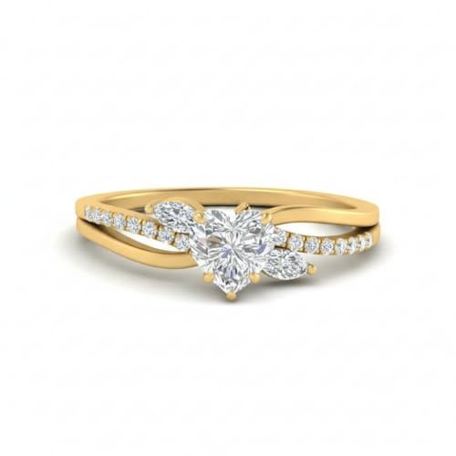 JewelryGift Choisissez Votre Pierre précieuse Anneau d'accent de Marquise Antique plaqué Or Jaune Cœur façonner Bagues de fiançailles en Pierre latérale Cadeau Taglia 47 Alla 70