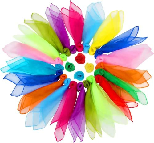 24 Stück Jongliertücher Bunt Seidentücher Chiffontücher Kinder Square Dance Tanz Tücher Gymnastiktücher Jonglieren Schals für Tanzen, Jonglieren, Sensorisches, Tanztücher, 60 x 60cm Bunte tücher