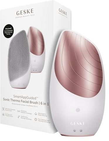 GESKE SmartAppGuided™ Sonic Thermo Facial Brush | 6 in 1 | skin cleansing | cleansing brush with thermal function | facial massager | electric facial brush | facial cleansing device