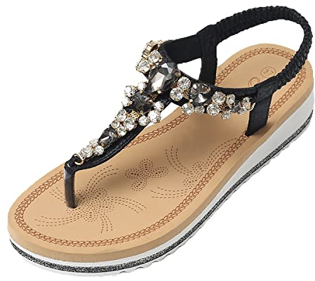 JOMIX Sandalias Mujer Verano Comodas Sandalias Dedo Mujer Vestir Mujer Playa Mar Piscina con Banda Elástica, Negro, 38 EU
