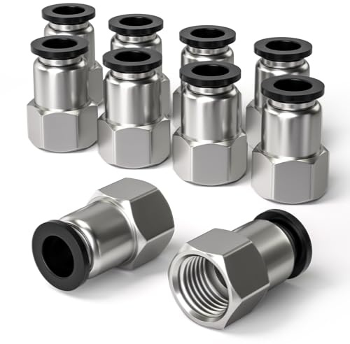 Bwintech 10 Stück 10mm Schlauch-AD x 1/4 BSP-Innengewinde, gerade, zum Einstecken, Pneumatik-Adapter, PCF10-02 Schnellverschluss für Luftleitungen