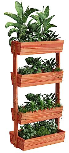unho Vertikalbeet mit 4 Kästen, Hochbeet aus Tannenholz mit 4 Etagen, Blumenkasten Gemüsebeet Kräuterbeet Pflanzkübel Frühbeet, verstellbar, für Terrasse Balkon & Garten