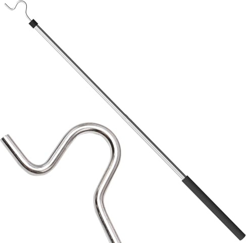 Greeily Clothes Hook Pole, High Reach Garment Hook for Hanging Clothes Light and Plants Extendable from 35 to 50 Made of Stainless Steel Tube with Sponge Handle(1)