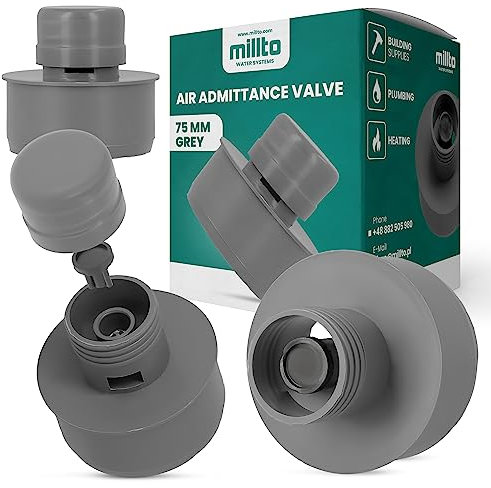 Millto™ Aeratore per tubi 75 mm in PP, valvola di ventilazione, grigio, sistema di drenaggio e ventilazione per acque reflue
