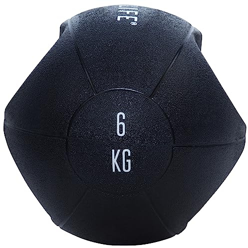 TITAN LIFE PRO Medicine Ball 6 kg DB Grib. Schwarz. Professionelle Medizinball. Langlebige, hochwertige Gummioberfläche. Zwei Griffe.