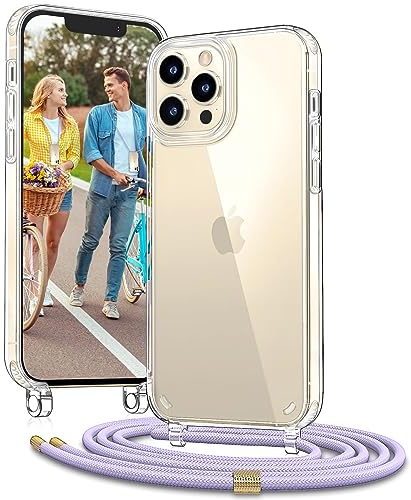 Vaykwo Handykette für iPhone 12 und iPhone 12 Pro Hülle mit Band, Lila | Necklace Handyhülle, Transparente Case zum Umhängen, Verstellbar und Abnehmbar