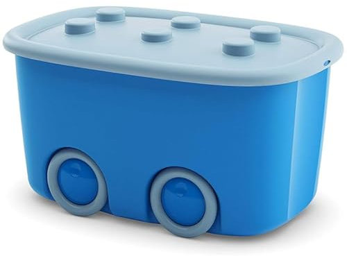 VIRSUS Contenitore Porta Giochi Multiuso 8540, misura 58x38,5x32 cm, scatola porta giocattoli con ruote e coperchio chiusura a scatto, box salvaspazio per Bambini (Azzurro)