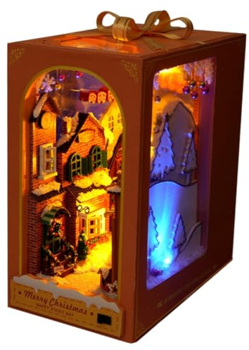 SAFIGLE 1ensemble Maquette Bois De Maison De Noël Modèle Bois à Assembler Décoration Artisanale Pour Étagère Bureau Et Fenêtre Sans Pile