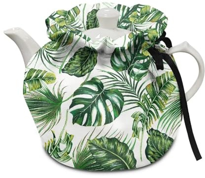 Poceacles Teekanne mit grünem Palmblatt-Druck, gemütlich isoliert und warm halten, Teewärmer, hitzebeständig, Zugfestigkeit, Kaffeekanne, Staubschutz, tragbare Schutzhülle für Teekanne