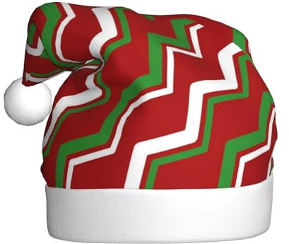 Weihnachtsmütze, weiß, grün, rot, Zickzack, Unisex, bequem, Plüsch, für Weihnachten, Neujahr, Urlaub, Partyzubehör