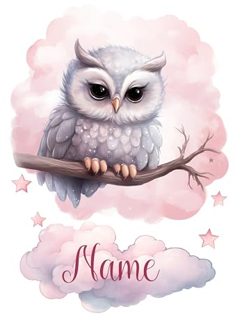 GRAZDesign Wandtattoo Eule mit Namen personalisiert für Babyzimmer Kinderzimmer für Mädchen über Bettchen - 70x50cm