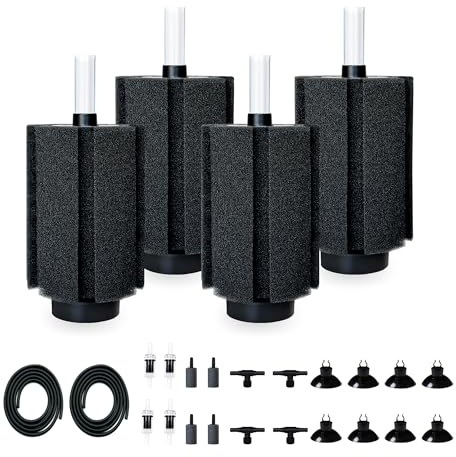 DVHEY 125-150 Gal Extra Large Aquarium Sponge Filter with Air Stone and Ceramic Media, 4 Pack Quiet Fish Tank Sponge Filter for Breeding Fry Betta Shrimp Fish Tank