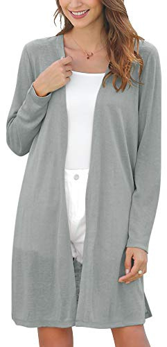 MessBebe Cardigan Donna Lungo Leggero Aperto Davanti Manica Lunga Diviso Casuale Traspirante Eleganti Giacca Tops per Primavera Estate Grigio XL