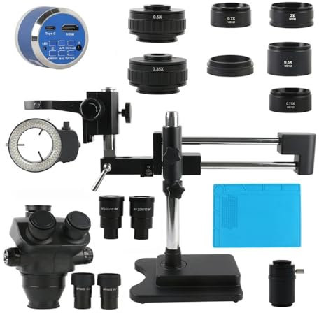 Mikroskop-Zubehör-Kit Doppelausleger-Halterungsarm, 3,5 x 200 x 100 x Zoom, industrielles PCB-Löten, Schmuck, Simul-Fokal-Trinokular-Stereomikroskop Mikroskopische Objektträger (Size : 12MP 4K HDMI T