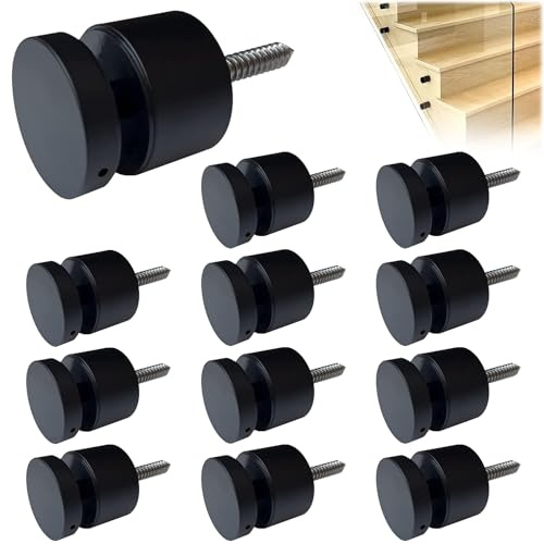LukLoy Paquete de 12 separadores de barandilla de vidrio sólido SS316 de grado marino de 1.3 libras para barandilla de balcón, escalera, barandilla, soporte de vidrio, color negro mate