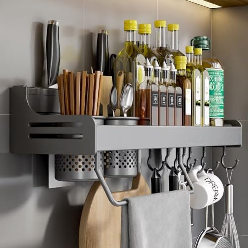 Estante para especias/estantes de cocina montado en la pared, estante para tarros de condimentos de especias, estante organizador de utensilios de pared de cocina, estante organizador de especias