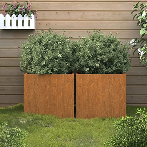 Gecheer Letto Rialzato da Giardino, Fioriera Rettangolare da Esterno con Vaso per Fiori, Aiuola Rialzata da Balcone 49x47x46 cm in Acciaio Corten