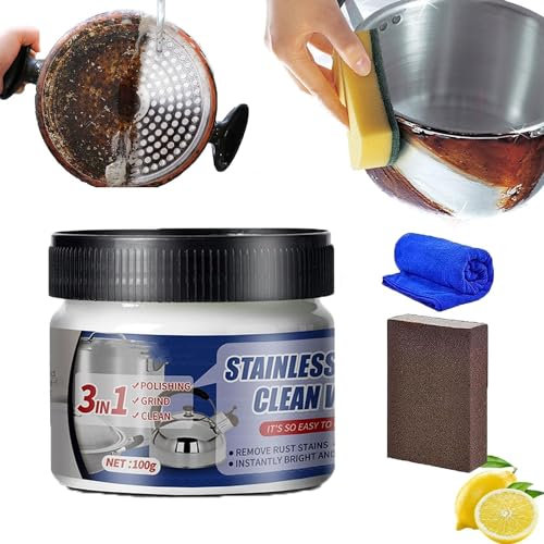 Cera limpia de acero inoxidable, pasta de pulido de metal, pasta mágica de limpieza de acero inoxidable, limpiador y pulido de acero inoxidable para cocina (1 unidad)
