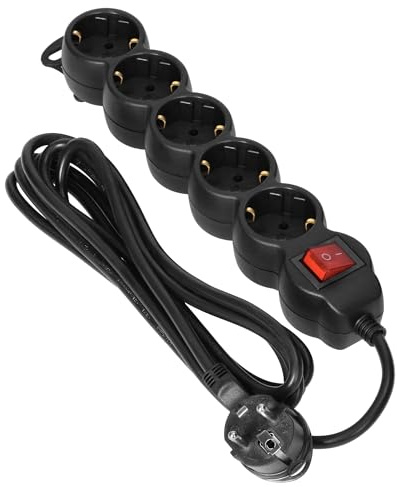 Miratic 5 Fach Steckdosenleiste Mehrfachsteckdose schwarz mit Schalter Steckdosenleiste 5-Fach mit Flachstecker IP20 Max. Belastung [W]: 3680 Steckdosentyp: Schuko (3m)