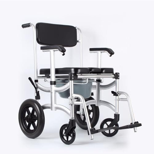 LIBRACTA Toilettenrollstuhl Auch Für Duschen Zusammen, Kommodenstuhl Mit Armlehne Und Rückenlehne, Nachtstuhl Mit Rollen, Duschstuhl, Mobilitätshilfe Senioren, Aluminium