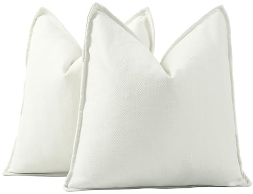 Madizz 2er Set Schlicht Chenille Kissenbezügen Weiche dekorative Kissenbezüge für Sofa Schlafzimmer Kissenhülle Weiß 60x60 cm Quadrat