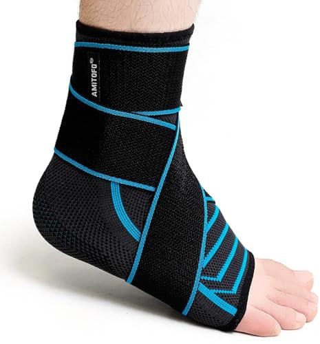 PUTUO Sprunggelenk Bandage Knöchelbandage für Plantarfasziitis: Sprunggelenkbandage für Fersensporn Neuropathie Orthopädische Sport - Fußgelenkbandage für Damen Männer black blue 43-46 1 Stück