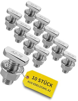 Avoltik 10 tornillos de cabeza de martillo M10 I 25 mm de acero inoxidable con tuercas de brida, tornillos de acero inoxidable A2 para montaje solar, tornillos M10, incluye tuercas para una fijación