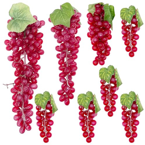 Woohome 8 Uvas Artificiales, Rojo Simulación Uvas Artificial Lifelike Fruta, Uvas Realista Decoración para Frutas Accesorios, Frutas Decorativas