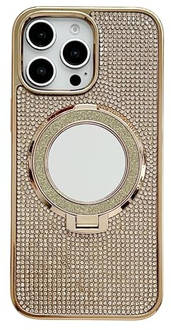 Caseative for iPhone 12 Pro Max Case,Glitter Bling Diamond Mirror with Stand Holder Magnetic Case for iPhone, Compatible with MagSafe Wireless Charging (Gold,iPhone 12 Pro Max)