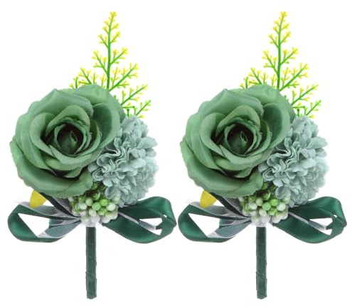 M METERXITY 2er-Pack Anstecker für Herren Herrenanstecker Dunkelgrün | Künstliche Rosenblume, Taschenanstecker, Mit Nadel, Für Hochzeit/Jubiläum/Formelle Party
