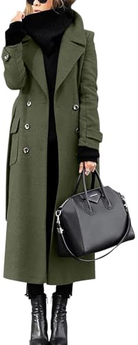 shownicer Manteau En Laine Femme Chaud Automne Hiver à Manches Longues à Revers Unie Veste Long Élégant Décontracté Blousons D Armée Verte M