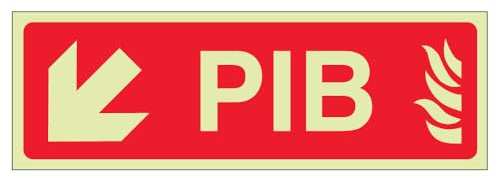 V Safety PIB Hinweisschild mit Pfeil nach unten/links, 300 x 100 mm, leuchtet im Dunkeln, selbstklebendes Vinyl-Sicherheitsschild