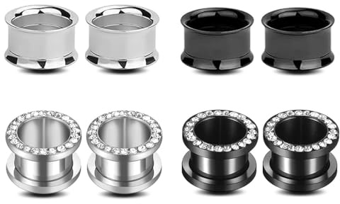 4 Pares De Acero Inoxidable Carne TúNel Tapones, Cz OíDo TúNeles Tapones, Madera OíDo Tapones Gauges, Ear TúNeles Strectchers, Ear Piercing JoyeríA Con Cierre De Rosca, Ear Gauges Expander (6MM)