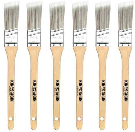 King Origin 6 Pcs Paint Brushes, 1 Inch Angled Paint Brush - Wood Handle, Thick & Dense Bristles for Smooth Finish, Small Paint Brush for Painting Walls, Trim, Art & Craft