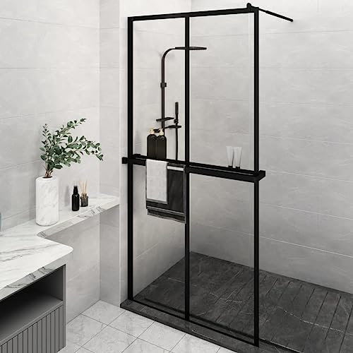Furniture Select-Paroi de douche avec étagère en verre ESG et aluminium Noir 118 x 190 cm