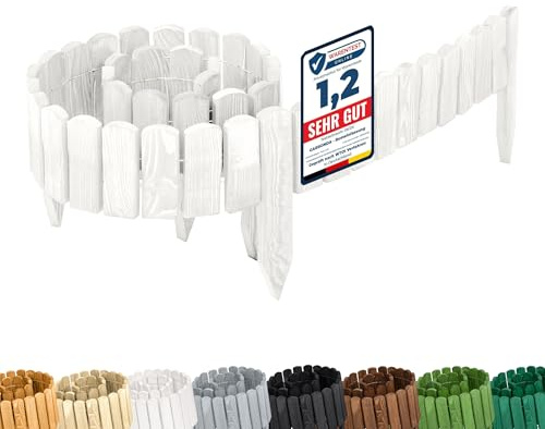 Garronda Rasenkante Holz Beeteimfassung imprägniert 200 cm x 10 cm Flexibler Rollborder Zaun für Garten GD-0107 (Weiß, Höhe: 10 cm)