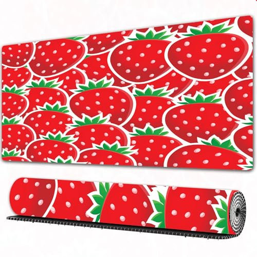 FEHWI Gaming Mouse Pad Extra Large Keyboard Mouse Mat Desk Pad Soft Smooth Surface and Anti-Slip Rubber,Fruits, Strawberry Themed Botany Seeds Delicious Food Organic Growth Diet Health Pri,16x35.5 in