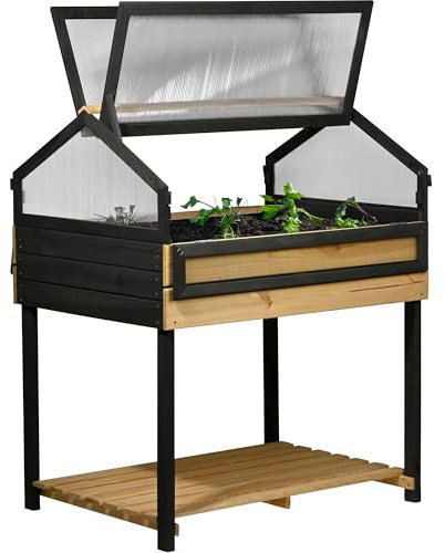 dobar® XXL Hochbeet mit Frühbeet-Aufsatz - Großes Anzuchtbeet aus Kiefernholz - Gemüsebeet Kräuterbeet - 100 x 73 x 121,50 cm - Anthrazit Natur, Hellbraun