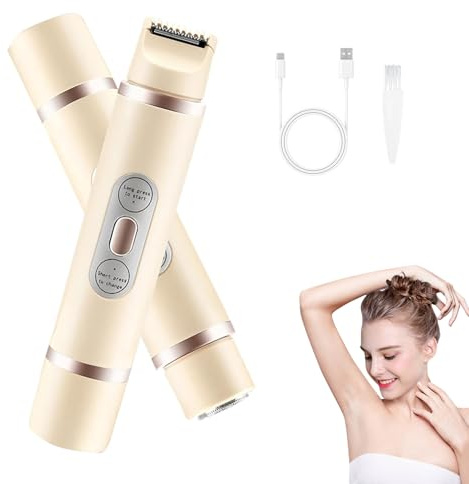 Pelvora Trimmer,2-In-1 Elektrischer Rasierer Damen Intimbereich,Dual Kopf Damenrasierer Elektrisch,Intimrasierer für Frauen Bikini Trimmer,Nass Trocken Lady Shaver für Gesicht Körper Bein (Beige)