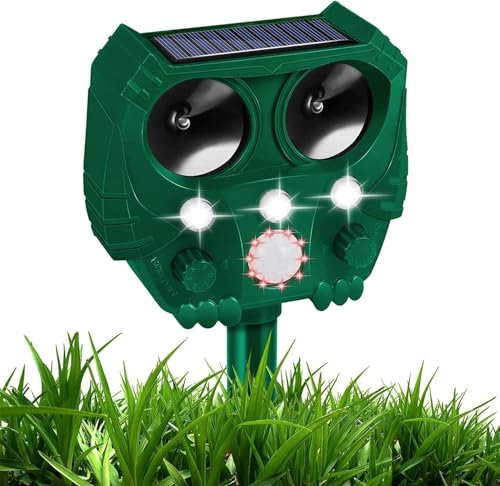 Repellente a ultrasuoni per volpi e gatti, da giardino, deterrente per animali domestici, alimentato a energia solare e impermeabile, luce lampeggiante e ricarica USB, per esterni, efficace per gatti