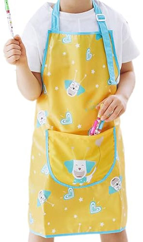 Whnbuij Malschürzen für Kinder, wasserdichte Schürze für Kunst, verstellbar, zum Kochen, Malen und Basteln für Kinder, Mädchen und Jugendliche, gelb, Consulte la descripción