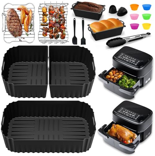 Hot Air Fryer Accessories for Philips Dual Flexbasket Airfryer 1000 Series 7.1 L, 3 Pieces Customised Airfryer Silicone Mould Accessories - Cooking Grate, Cake Bread Mould, for Philips Airfryer NA154