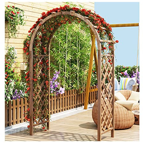 Wooden Garden Arch for Outdoor Weddings Trellis Arbor Decorative Canopy for Ceremonies Parties Lawn & Backyard Rustic Trellis for Climbing Plants (Brown)