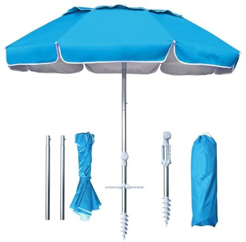 LYMGRZ Ombrellone da Esterno Pieghevole Portatile con Protezione UPF 50+, Pulsante di inclinazione, Struttura in Metallo, Valigia per Patio, Giardino, Spiaggia, Piscina, Cortile, Blu (Azzurro Cielo